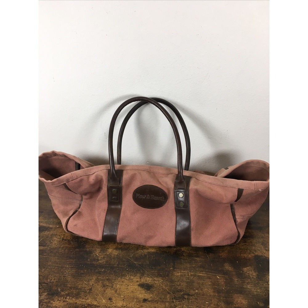 Plow & Hearth Dusty Rose Canvas Log Carrier Leather Handles Rustic Country Livin